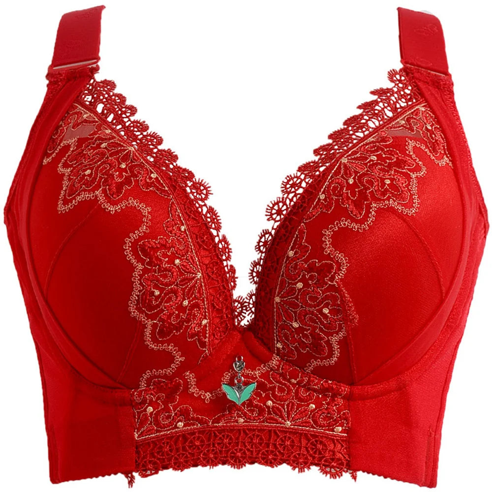 Bra Gather Bra Wireless Plus Size Women's Breathable And Comfortable Lace Embroidery Full Coverage Seamless Bra Plus SIZ CDE Cup