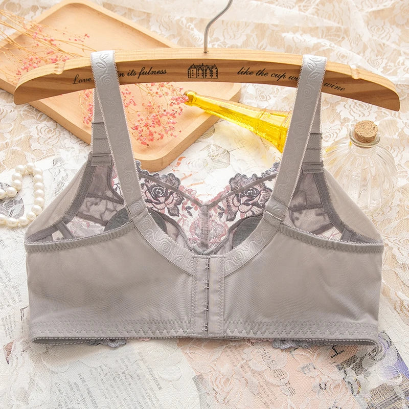 Women's Full Coverage Floral Embrodiery Ultra-thin Bra Lingerie 34 36 38 40 42 44 46 48 B C D E F G H