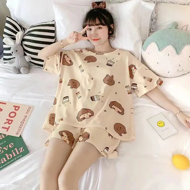 Women Pajama Sets Cute Cartoon Pattern Printing Daily Comfortable Fashion Sleepwear Two Piece Set Camisole Shorts