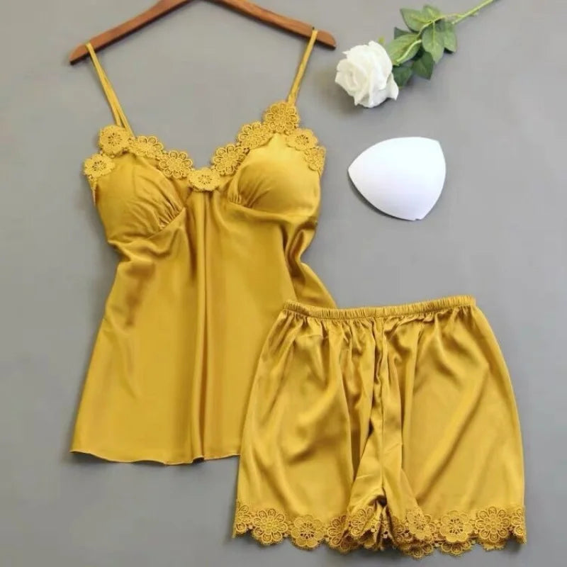 Women's Sleepwear Set Faux Silk Fabric Breathable Black Two-Piece Pajamas Comfortable Fashionable Home Clothing Soft Material