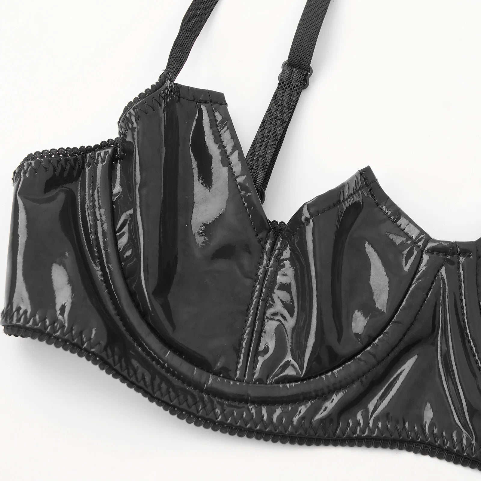 Women Sexy Exposed Nipple Bras Wet Look Patent Leather Underwired Brassiere Top Lingerie for Nightclub Pole Dacing Nightwear