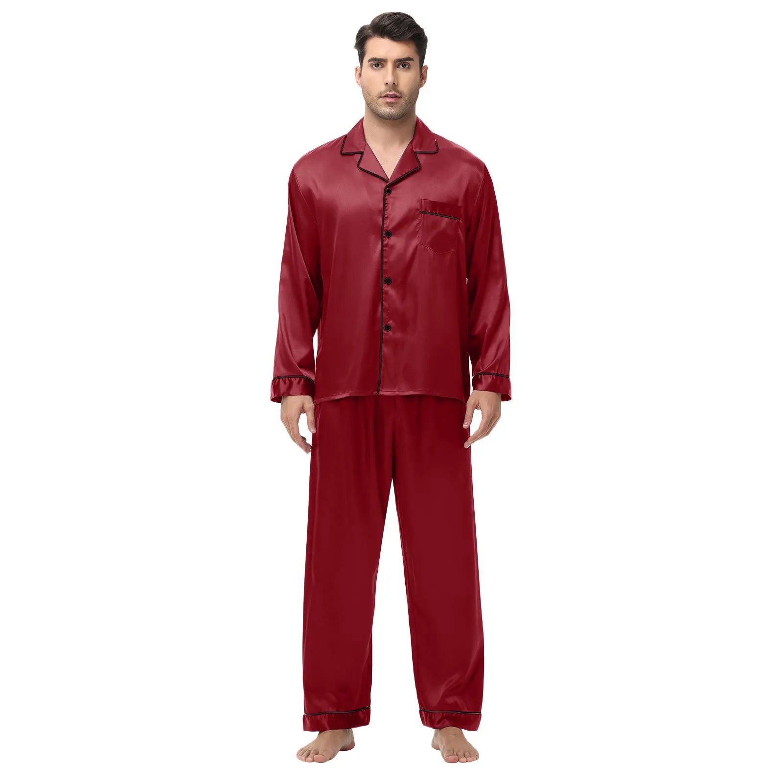 Men Pajamas Set Silk Satin Sleepwear for Man Shirt Long Sleeve Pijama Male Fashion Soft Loungewear S-2XL Size Spring Nightwear