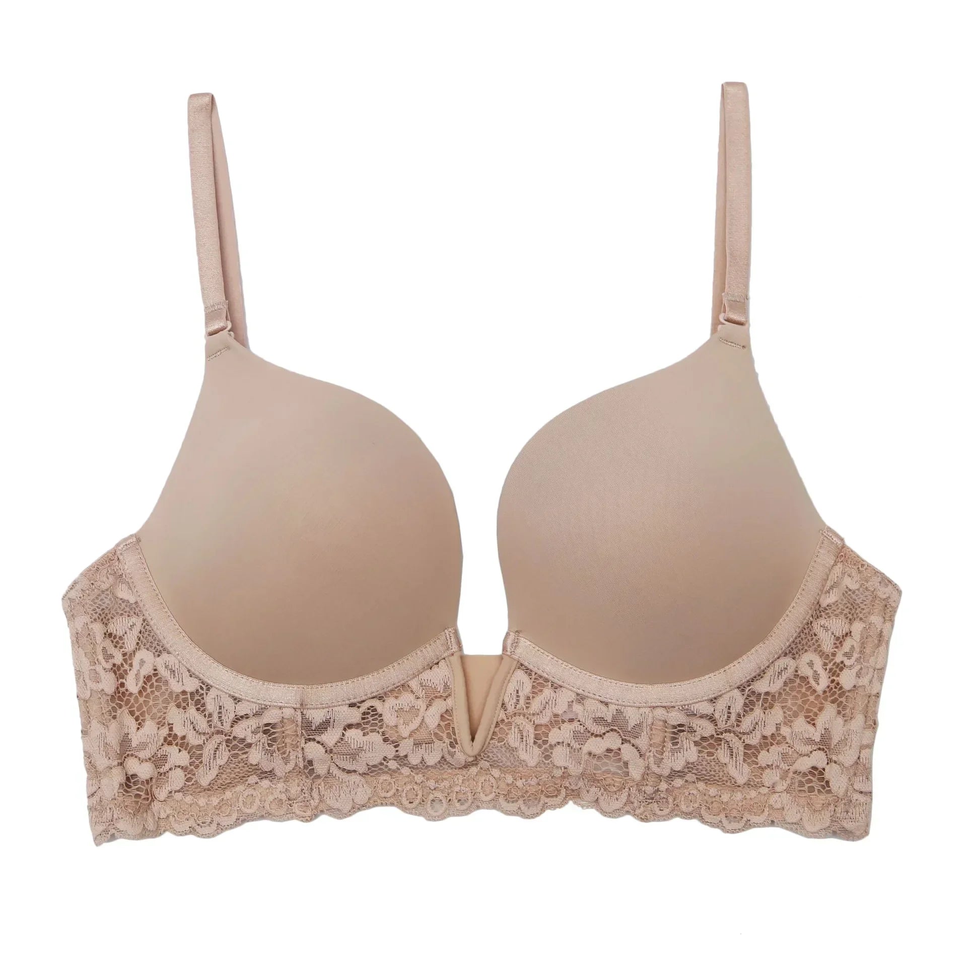 Women Padded Underwired  Push Up Lace Bras for Plunge Deep V Low Back Removable Strap Sexy Lingerie Brassiere Femme Underwear
