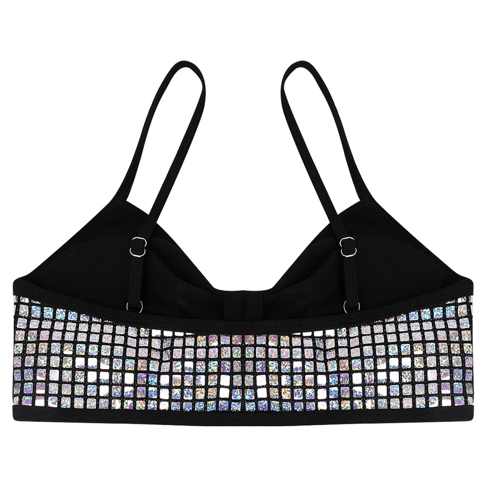Womens Bikini Swimsuit Tops Glittery Sequin Bra Camisole Tops Adjustable Shoulder Straps Removable Chest Pads Crop Vest Tank Top
