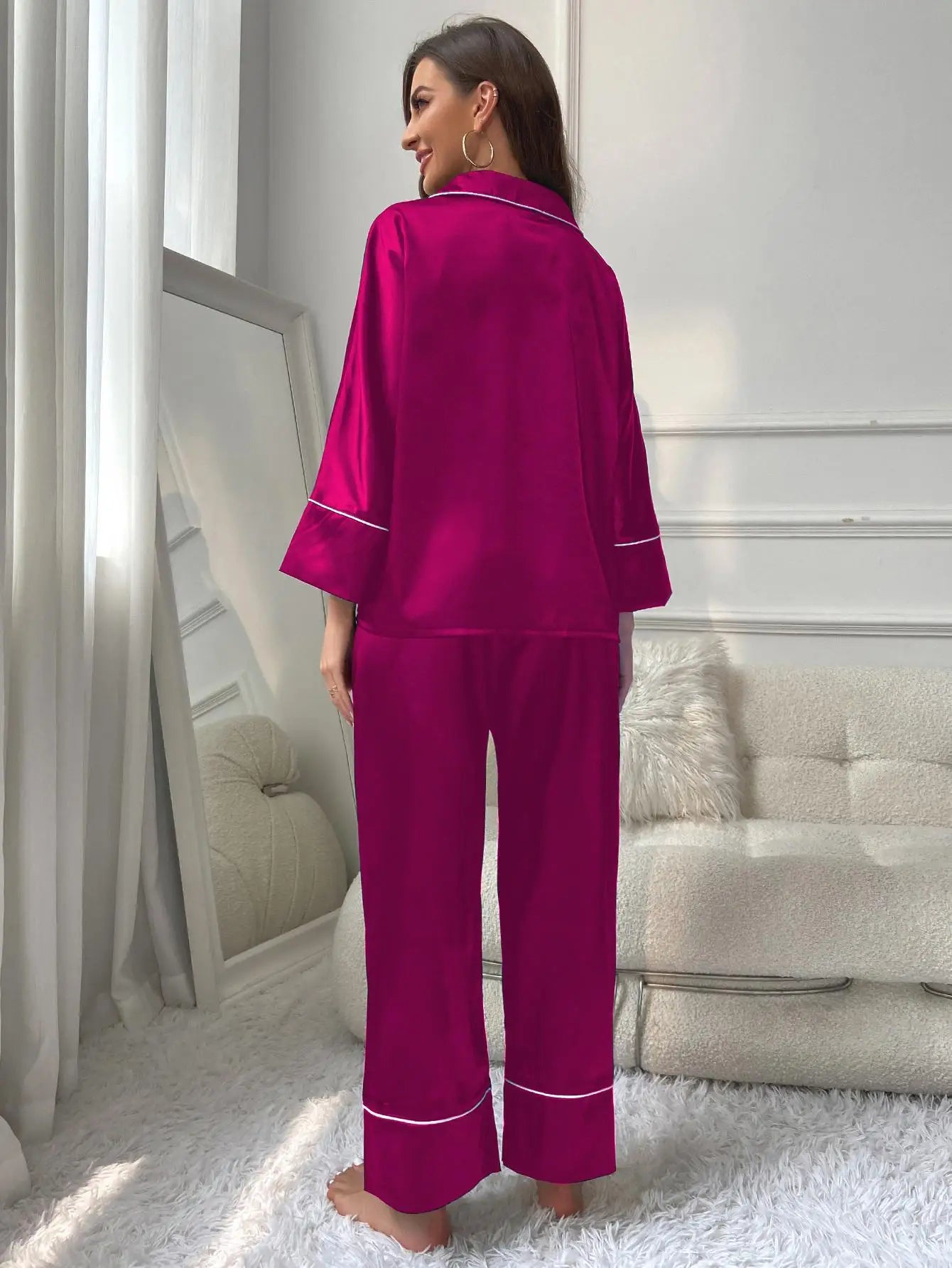 Women's Pajama Set Sleepwear Suit Loungewear Pj Set Satin Long Sleeve Tops With Pants 2 Pieces Pjs Pajamas for Women Pyjama