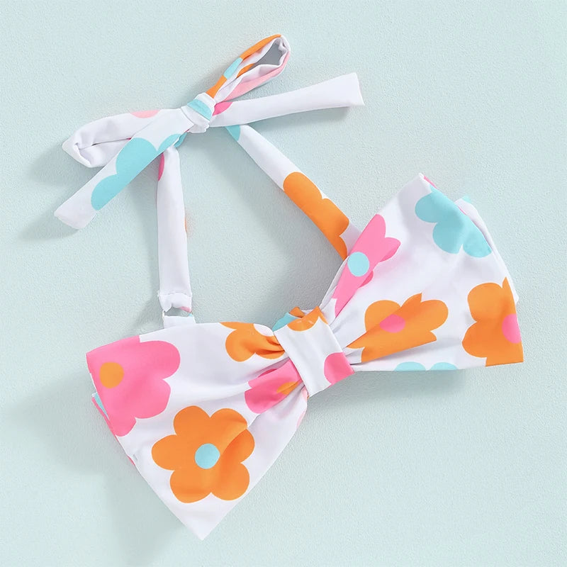 Citgeett Summer Kids Girls Bikini Outfits Set Flower Plaid Print Sleeveless Bow Bikini Tops Shorts Swimsuit Clothes