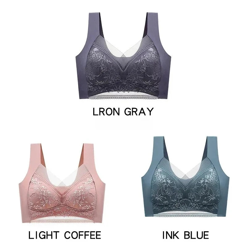 3 Pcs Women's Push Up Bralette Wireless Bras - 5cm Natural Lift, Seamless Lace Plus Size (L-6XL), No Underwire Comfort