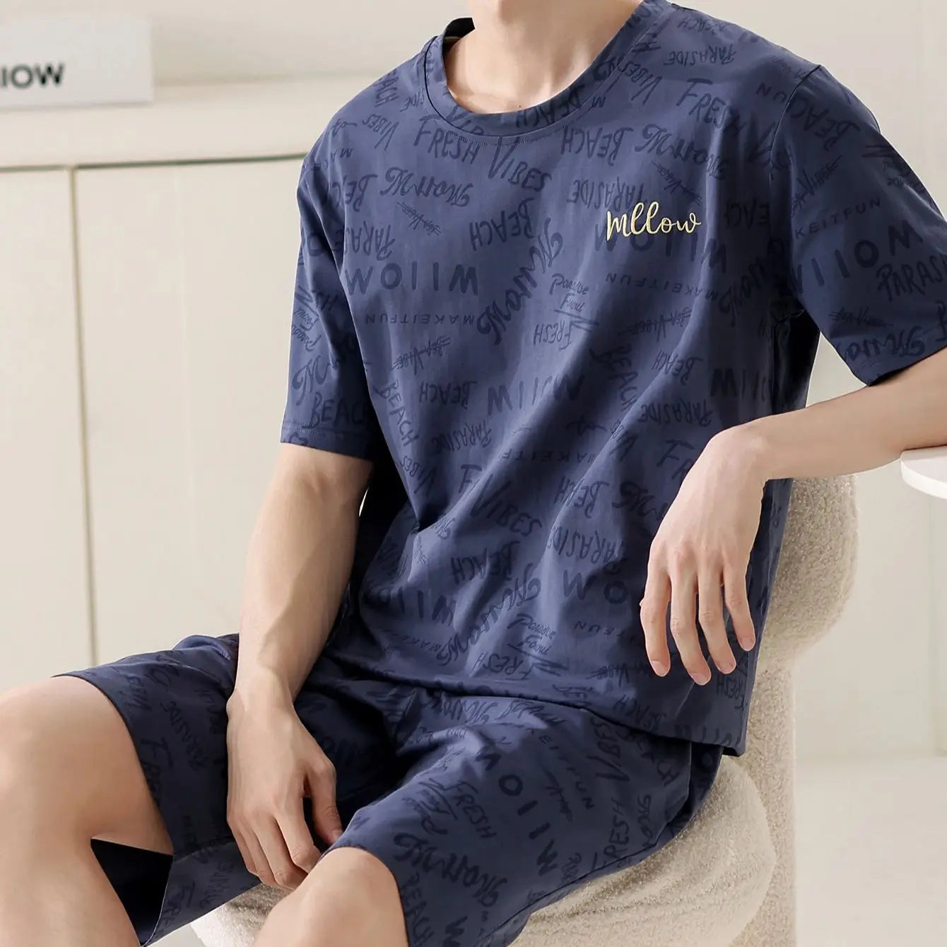 Men's Pajama Set Casual Trendy Basic Style Letter Print Round Neck [T-Shirt] Short-Sleeve Top - Shorts Sleepwear Bottoms Loungewear Set 2-Piece Set Suitable for Outdoor Wear Spring Summer