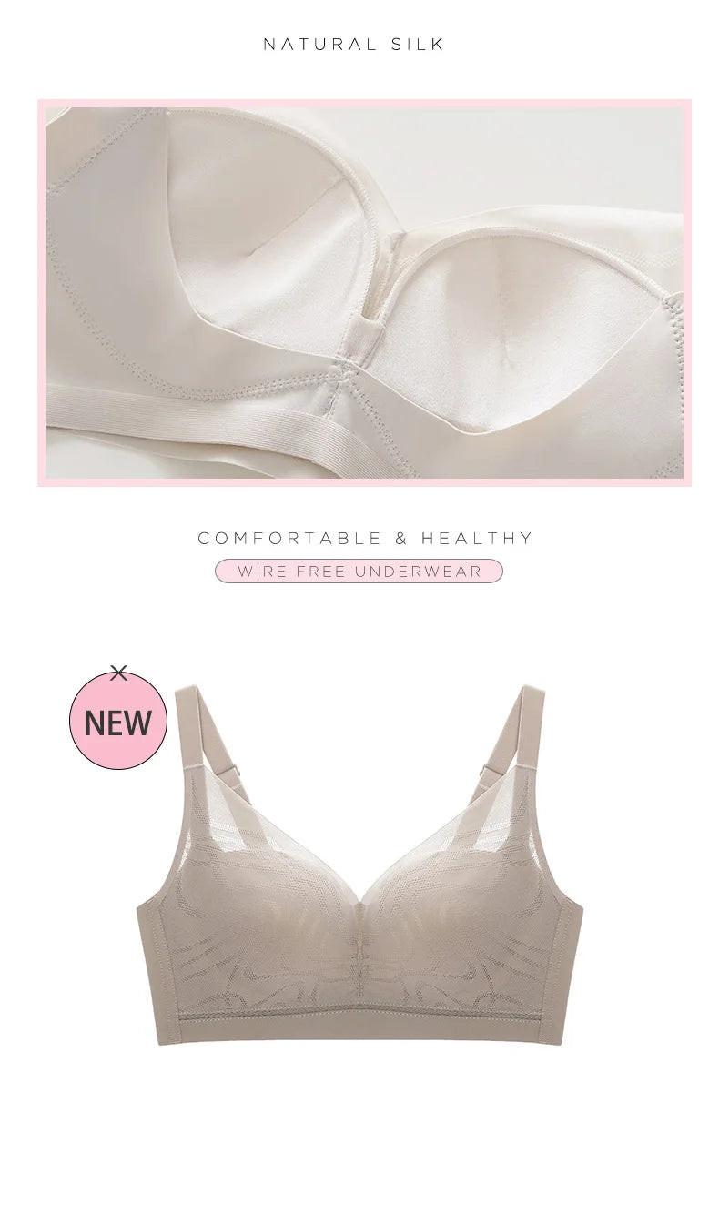 SuyaDream,Women Silk Bras, 100%Silk Lining, Wire Free, Lace Padded Bra, 2024 New Intimates, Black, Beige