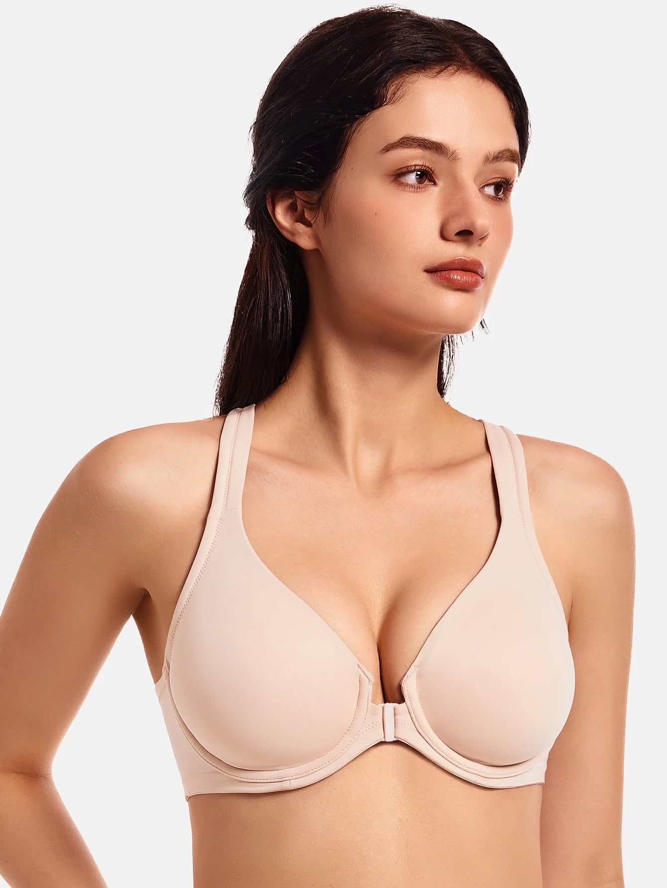 MELENECA Women's Racerback Front Closure Bras Plunge Unlined Full Coverage Seamless Underwire Bra