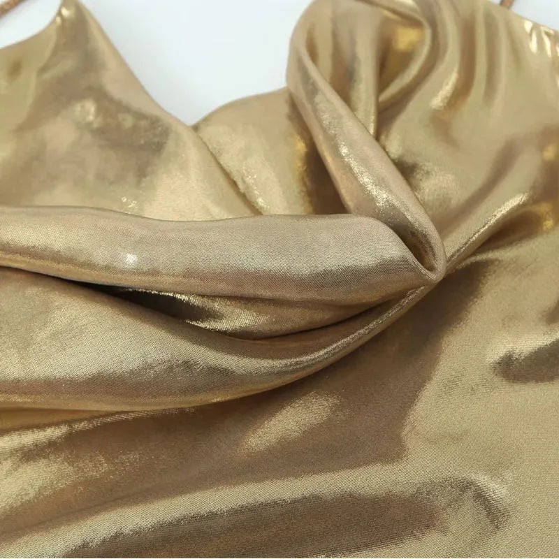 MUJER Slip Dress Women Glitter Backless Short Dresses for Women 2025 Sexy Gold Silver Dress Prom Gala Party Mini Dresses Woman