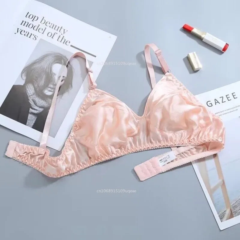 Women Satin Silk Bra Ultra-Thin Breathable Wireless Underwear Female Sexy Lingerie Top Push Up Brassiere Unlined Bra New 2025