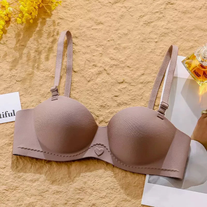 Women's Half Cup Bra Non-Slip Underwear for Small Breasts Gathered without Marks with Side Breast Adjustment