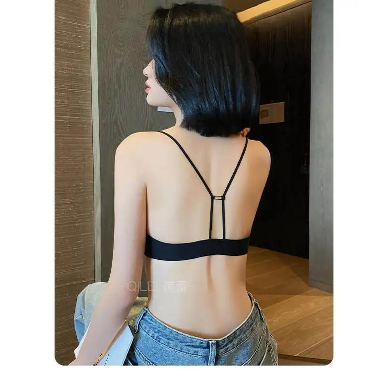 Front Closure Bras for Small Bust Women Deep V Plunge French Triangle Cup Seamless Thin Straps