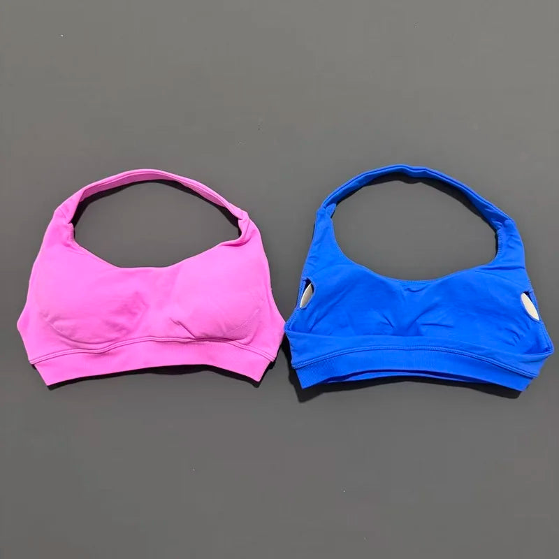 Sports Bra Women Halter Neck Open Back Seamless Yoga Bras Breathable Elastic Top Gym Running Workout Fitness Sports Bras
