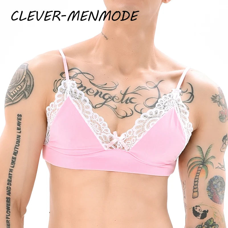 Men's Bras Sexy Underwear Lace See-Through Men's Safety Belts Body Sissy Clothing Gay Exposure Bikini Lingerie