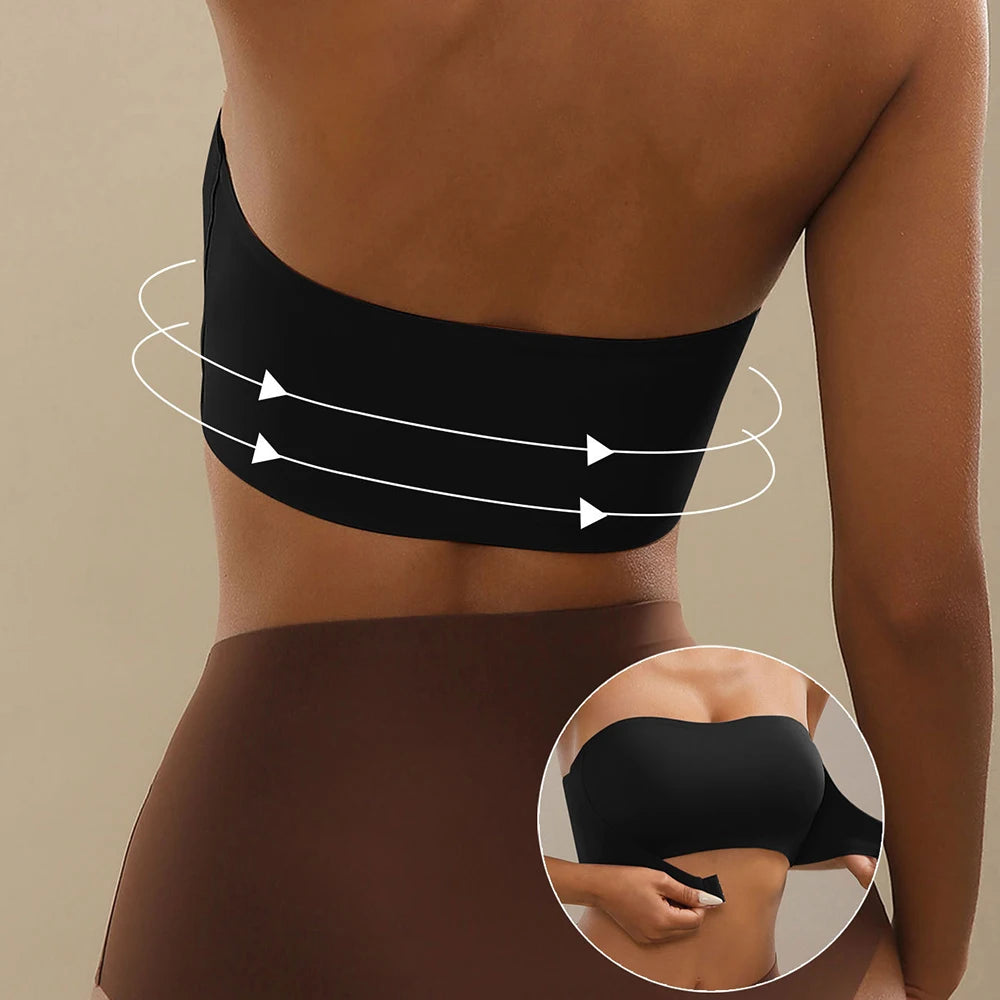 Women's Strapless Push Up Bra Sexy Seamless No Padding Front Button Bra Comfortable Smooth Backless Non Slip Unlied Brassiere