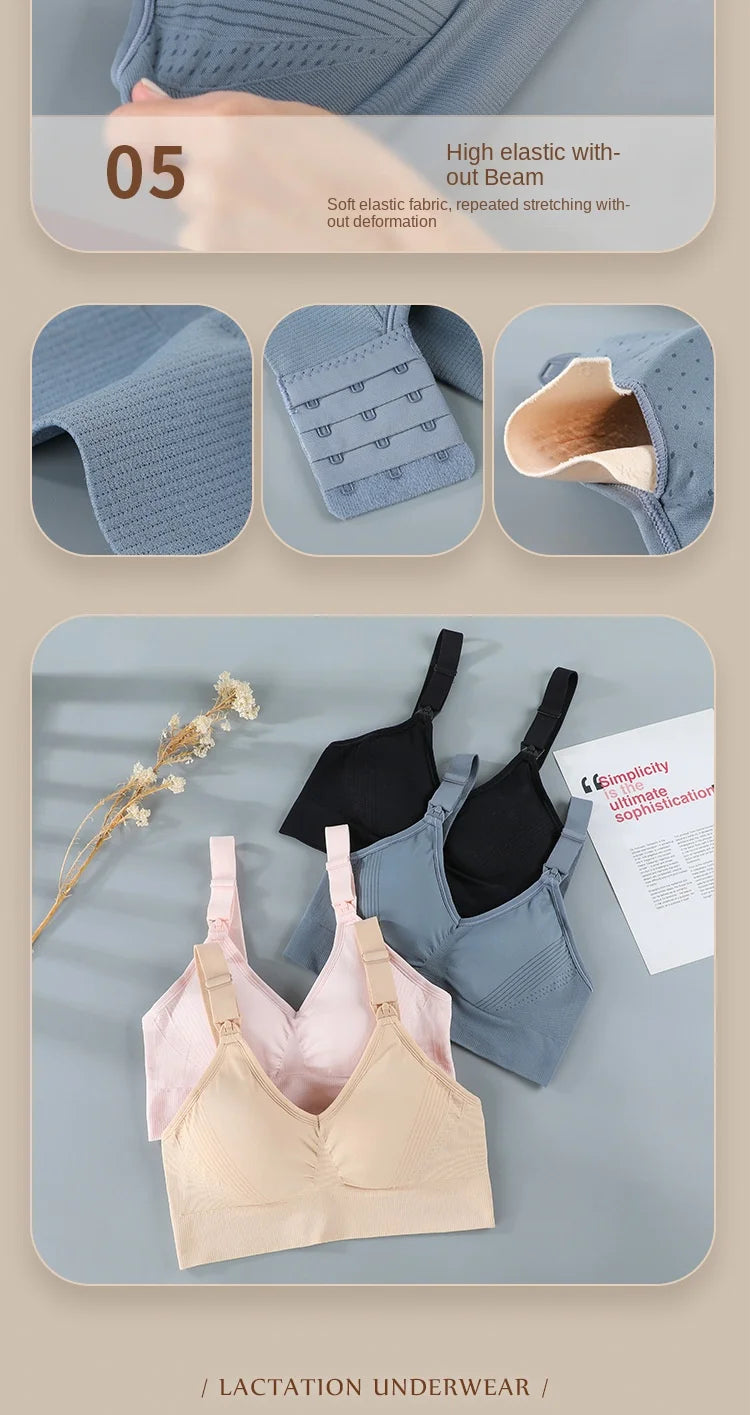Wire-Free Nursing Bra for Pregnant Women with Large Bust Front Clip Maternity Full Cup Breathable Supportive Nursing Bras