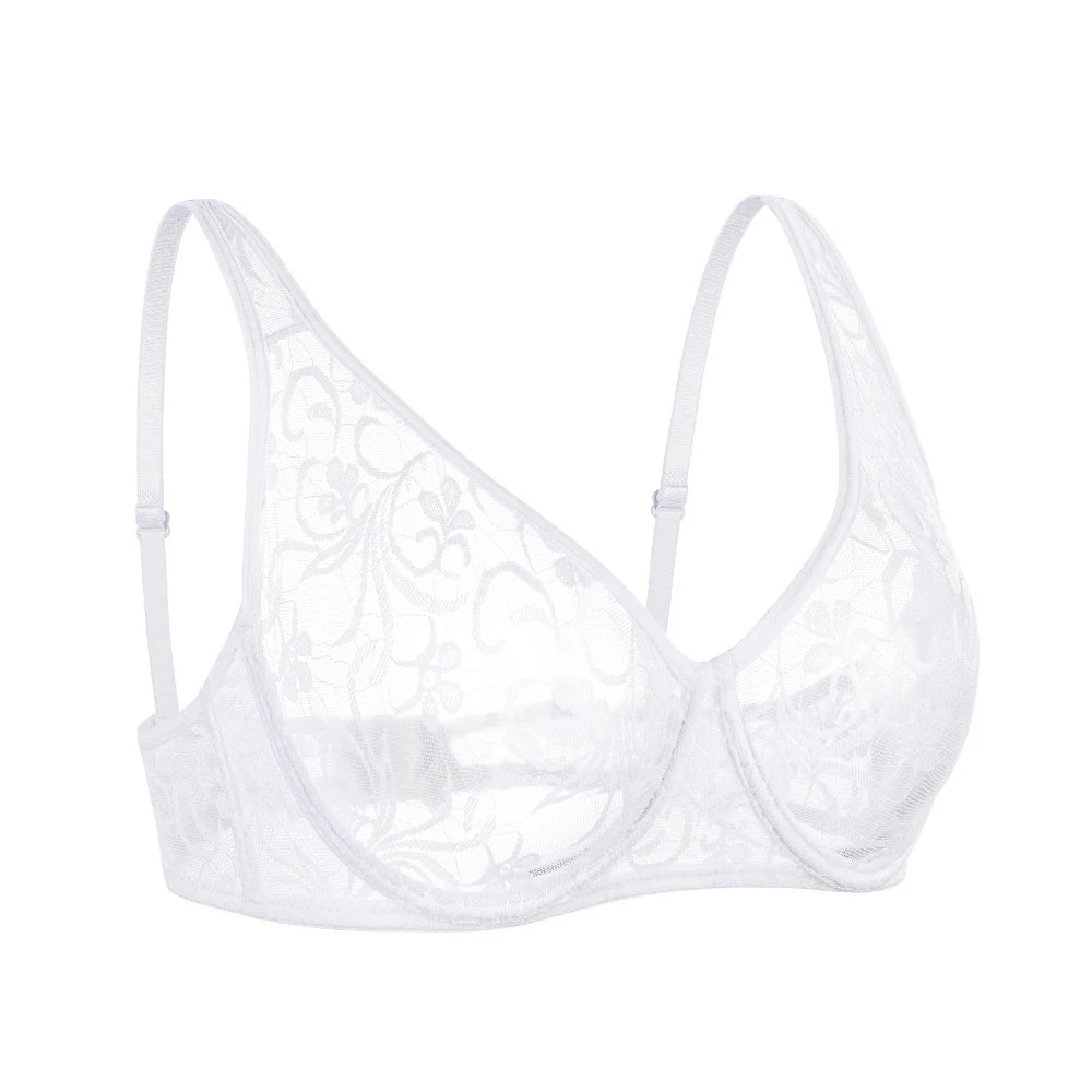 Sexy Women Embroidery Lace Sheer Bra Bralette Unpadded Lingerie Plus Size Plunge See Through Brassiere Bh 32-52 A B C D Cup