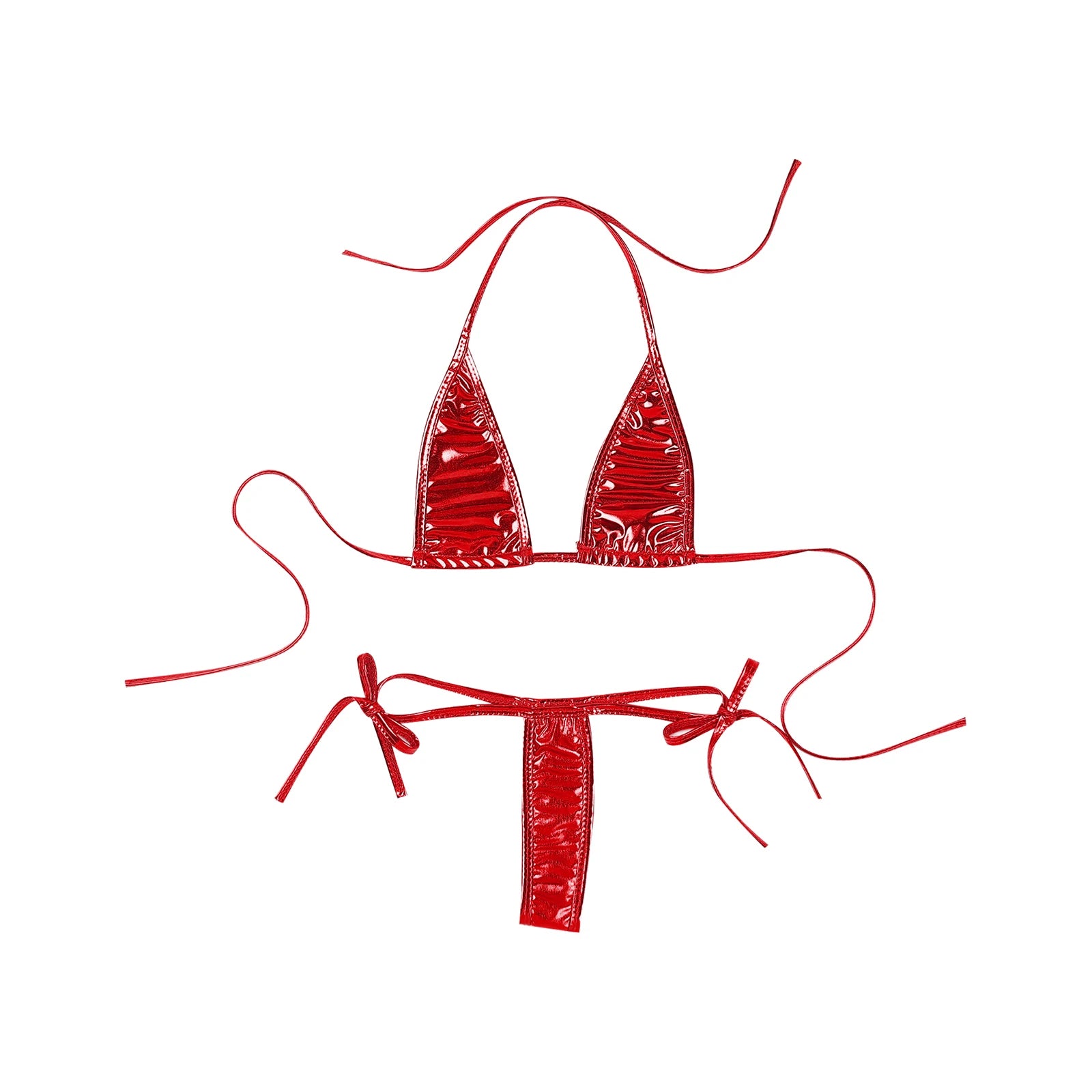 Womens Brazilian Micro Bikini Swimsuit Metallic Shiny Lacing Non-Padded Triangle Cup Bra Top with G-String Swimwear Biquini Set