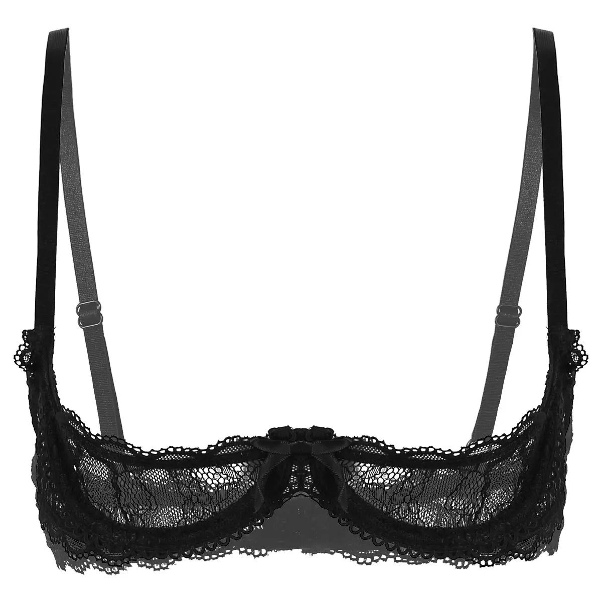 Women's Sheer Lace Lingerie Sexy Half Cup Bare  Breast Underwire Push Up Bra Tops Adjustable Straps Unlined Brassiere