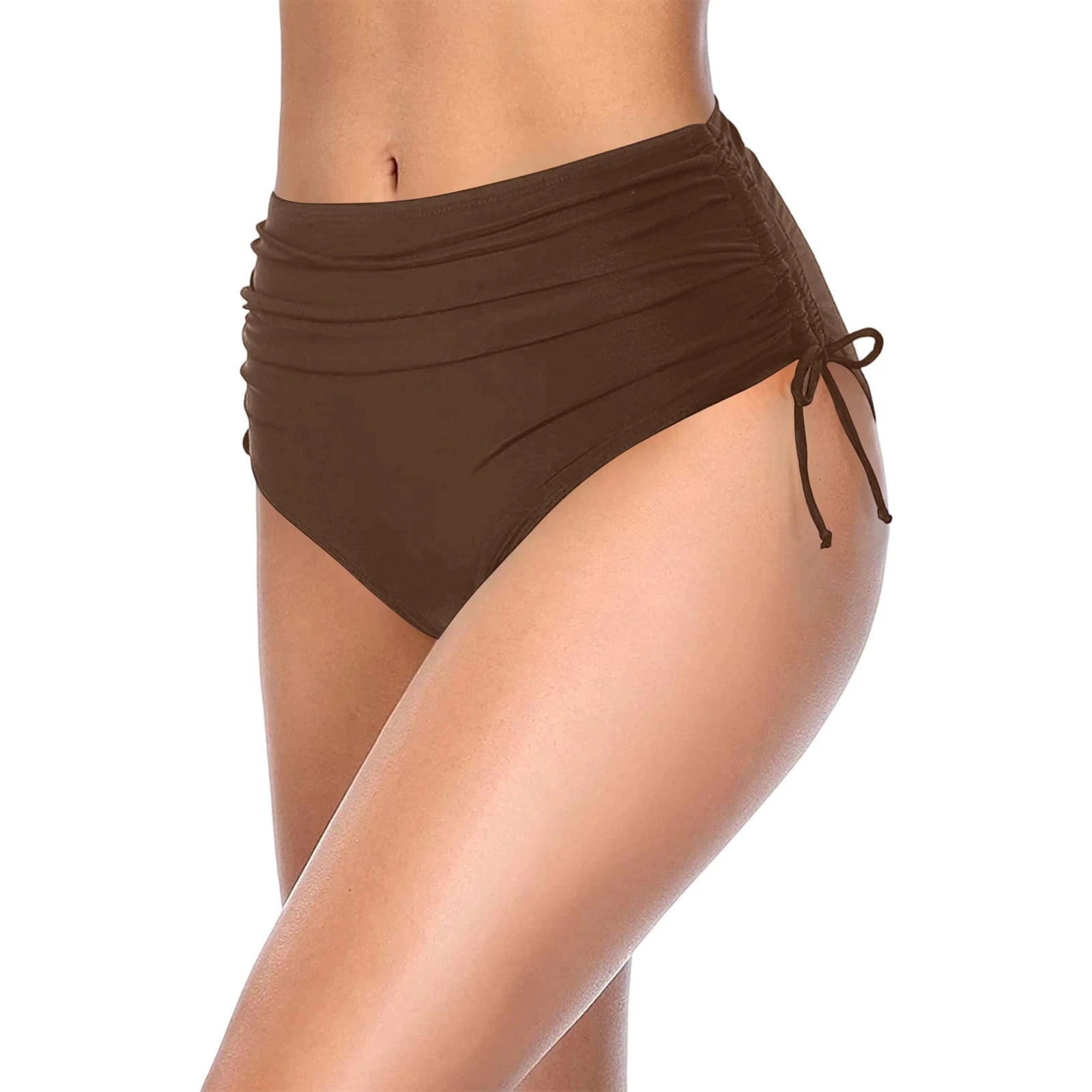 Basic Tight Swimming Bottoms for Female Solid Color High Waist Full Coverage Bikini Split Swimsuit Briefs Beach Drawstring Trunk