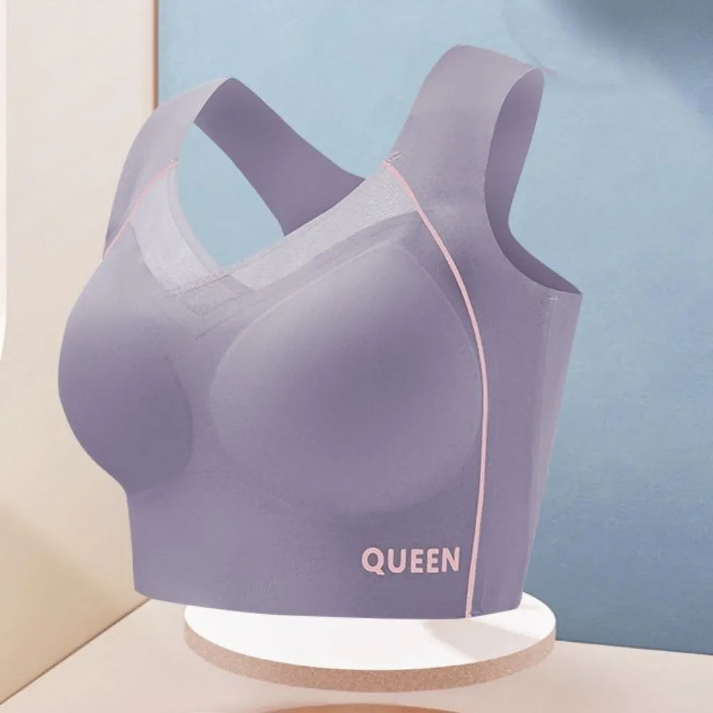 Soft Elastic Traceless Wireless V Bra Mesh V Neck Gathered Breasts Seamless Bras Shockproof Lingerie Push Up Underwear Running