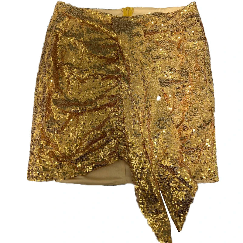 Sexy Vacation Sequined Irregular Pleated Skirts High-Waisted Slim Skirts 2026 Fashionable Spring/Summer Golden Zippers Skirt