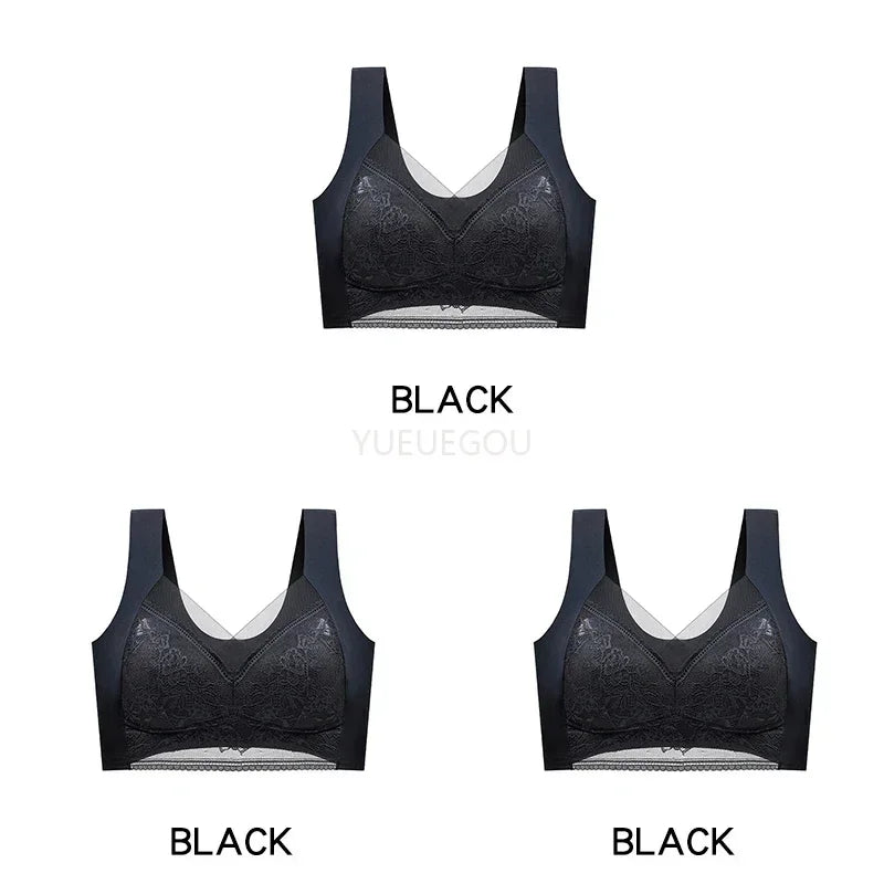 3 Pcs Women's Push Up Bralette Wireless Bras - 5cm Natural Lift, Seamless Lace Plus Size (L-6XL), No Underwire Comfort