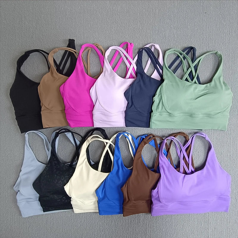 Yoga sports bra Solid color women's Bras Soft cross back sports bra fitness exercise tight fitting training  jogging sports bras