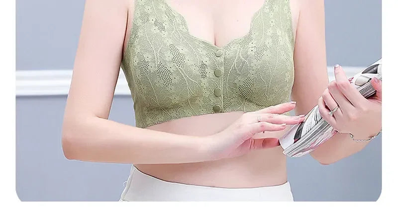 Mom's underwear, middle-aged and elderly women's bras, seamless front open button vest style, oversized summer thin new bra