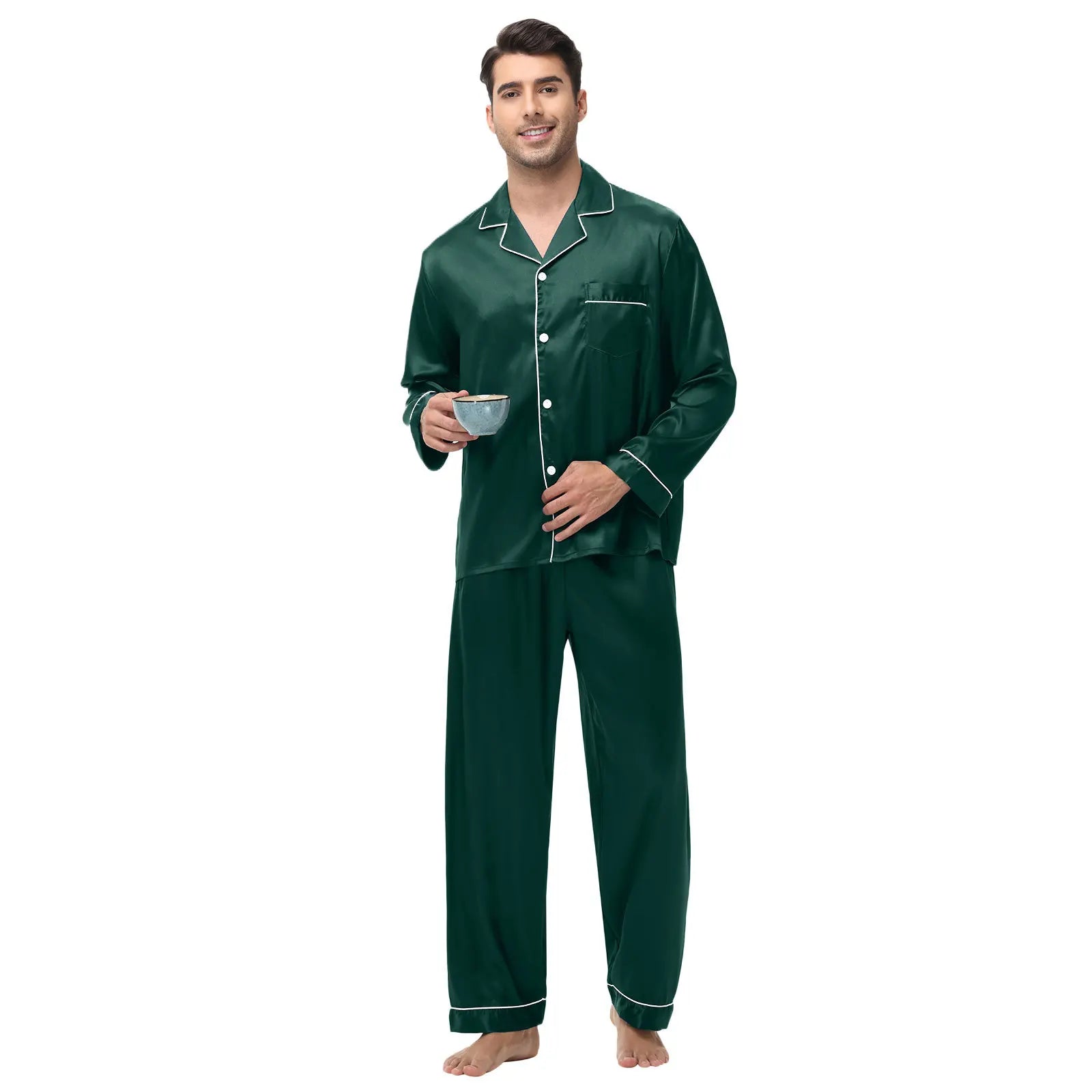 Men Pajamas Set Silk Satin Sleepwear for Man Shirt Long Sleeve Pijama Male Fashion Soft Loungewear S-2XL Size Spring Nightwear