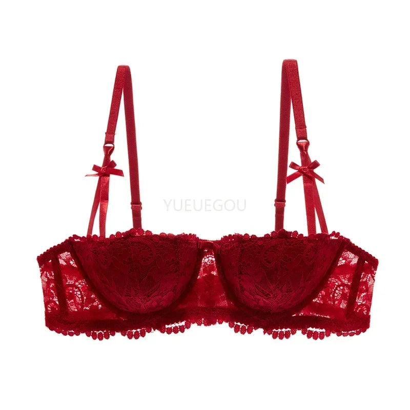 A B Cup Balconette Push Up Bra - Sexy Lingerie Half Cup, Enhance Cleavage, Soft Comfort Fit, Red/Black/White