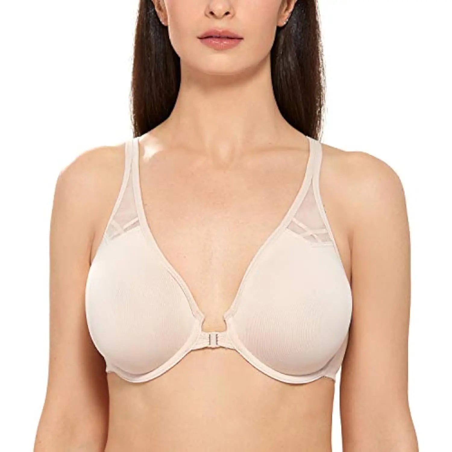 DELIMIRA Women's Front Closure Racerback Bras Plus Size Full Coverage Supportive Underwire Plunge Unlined Bra Underwear