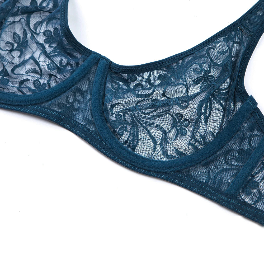Sexy Women Embroidery Lace Sheer Bra Bralette Unpadded Lingerie Plus Size Plunge See Through Brassiere Bh 32-52 A B C D Cup