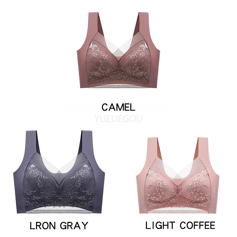 3 Pcs Women's Push Up Bralette Wireless Bras - 5cm Natural Lift, Seamless Lace Plus Size (L-6XL), No Underwire Comfort