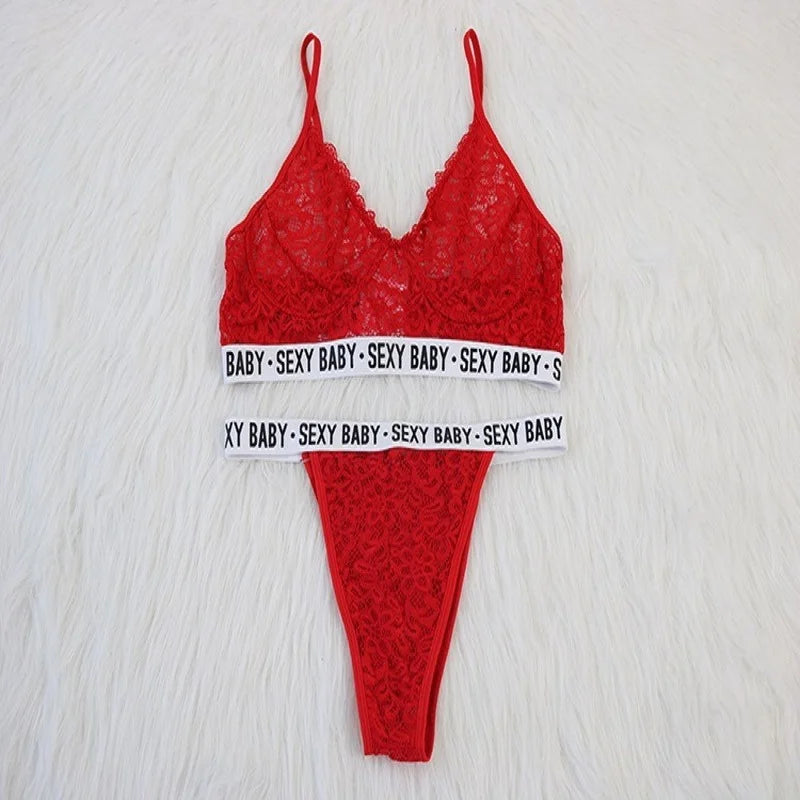Sexy Lingerie Set for Women Hollow Bandage Bikini Bra G-String Suit Lace Erotic Costume Porno Sex Adult Underwear Clothes
