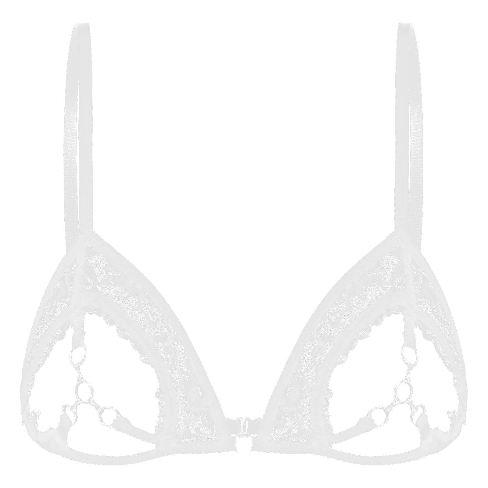 Women's Sexy See Through Sheer Lace Bras Lingerie Open Cups Bra Top Underwear Hollow Out Bra with Metal Rings Linked at Bust
