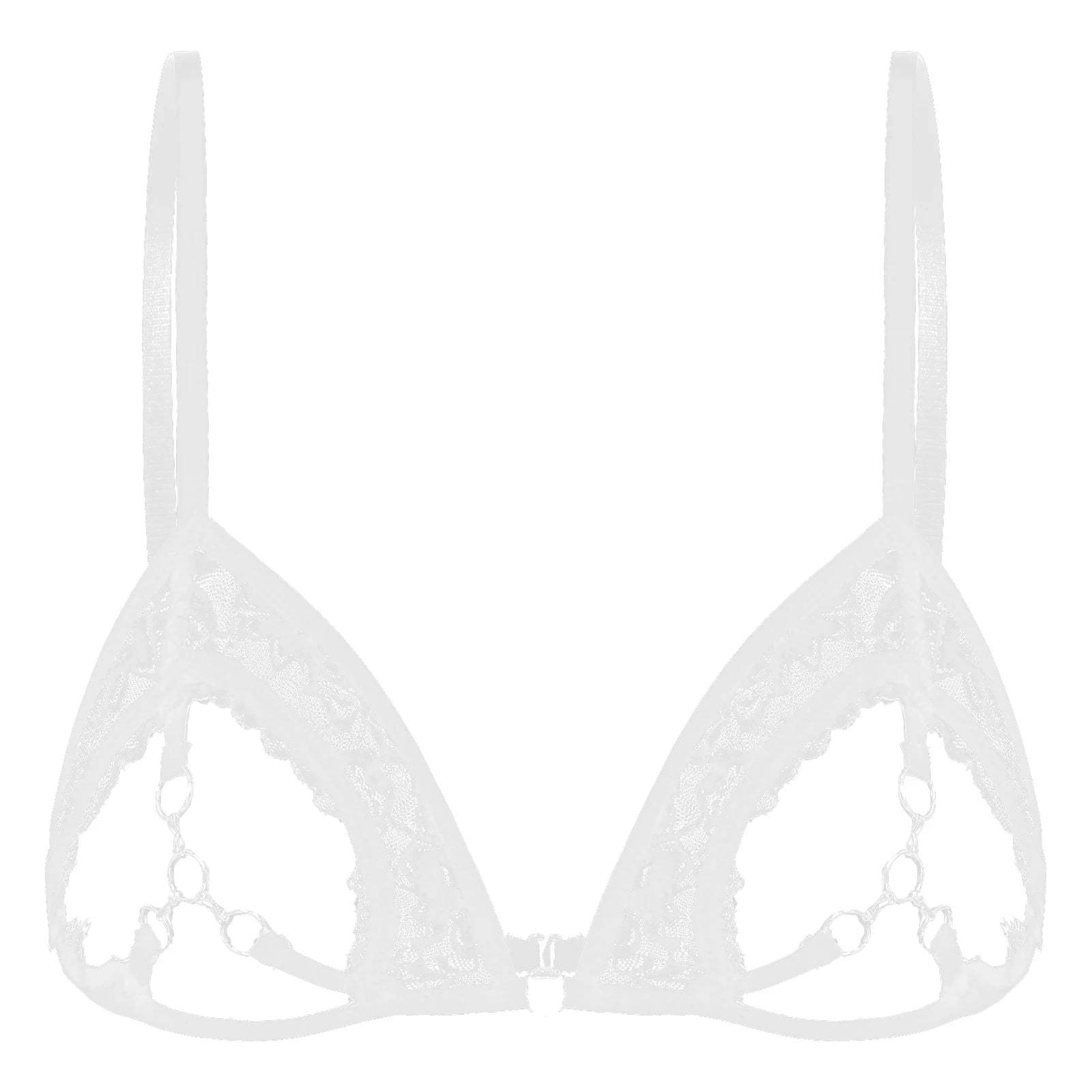 Women's Sexy See Through Sheer Lace Bras Lingerie Open Cups Bra Top Underwear Hollow Out Bra with Metal Rings Linked at Bust