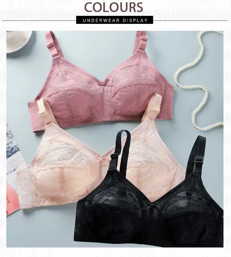 Women's Bra Lace Large Cup Ultra-thin No Sponge Transparent Push up Bras Wireless Sexy Underwear 34-46C Cup Bras