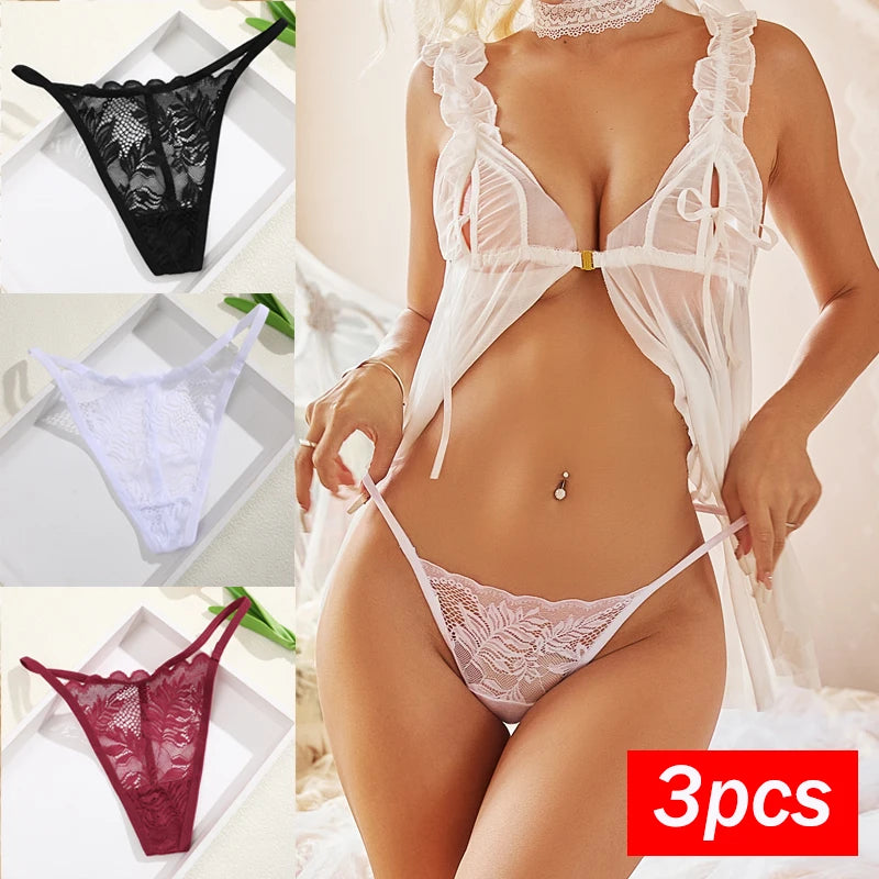 Sexy  Panties 3 PCS/Set Lace G-String Thongs Low Rise Underwear New Perspective Thongs Transparent Floral Breathable Lingerie