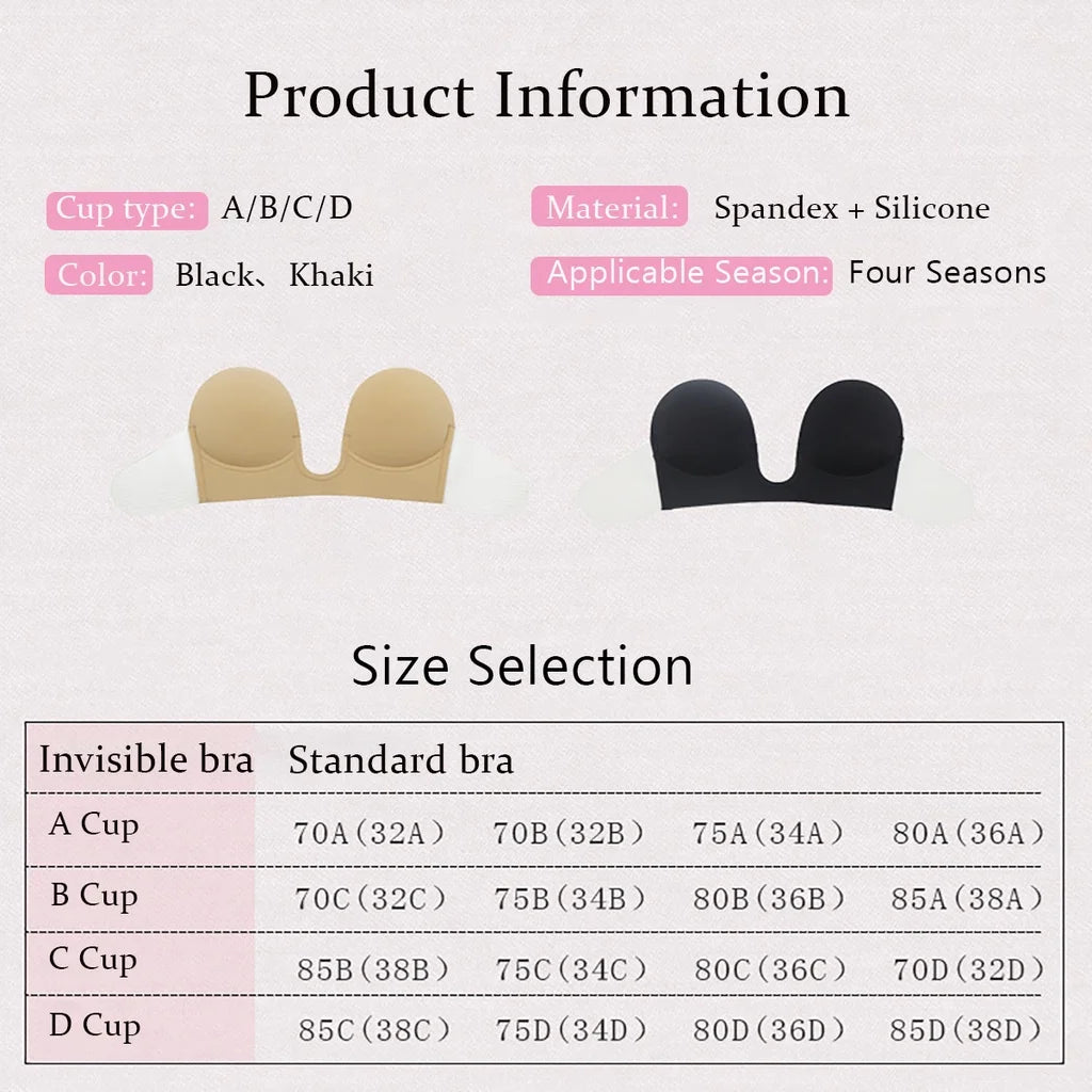 Strapless U Shaped Invisible Adhesive Plunge Silicone Bra Reusable Strapless Backless Breast Lifting Push Up Dress Underwear