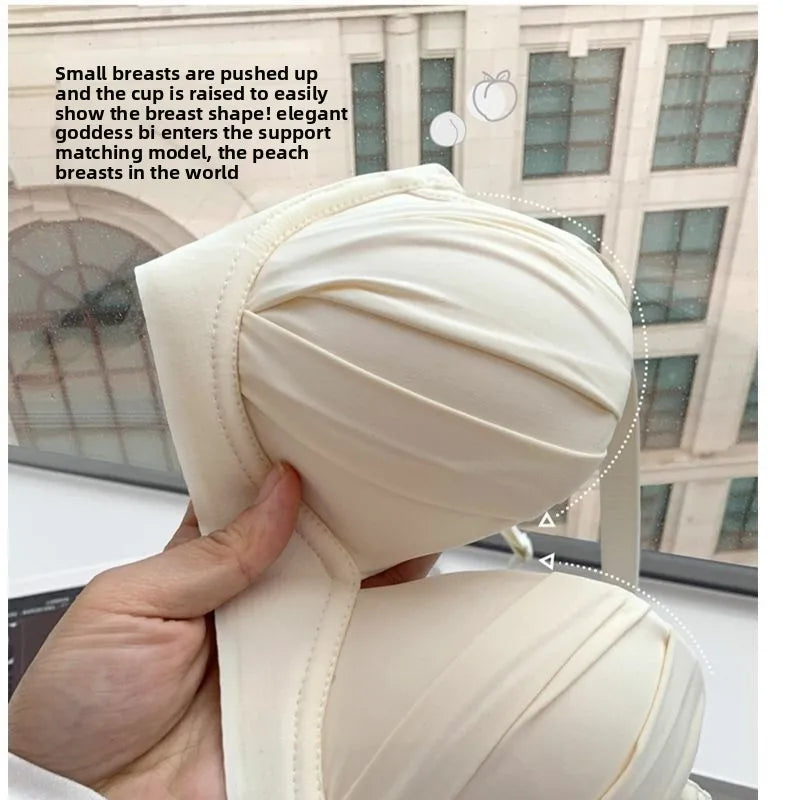 2026 New Pleated Bras Push Up Bra Small Chest No Steel Ring Wirelss Soft Bra Solid Color Sweet Seamless Bra
