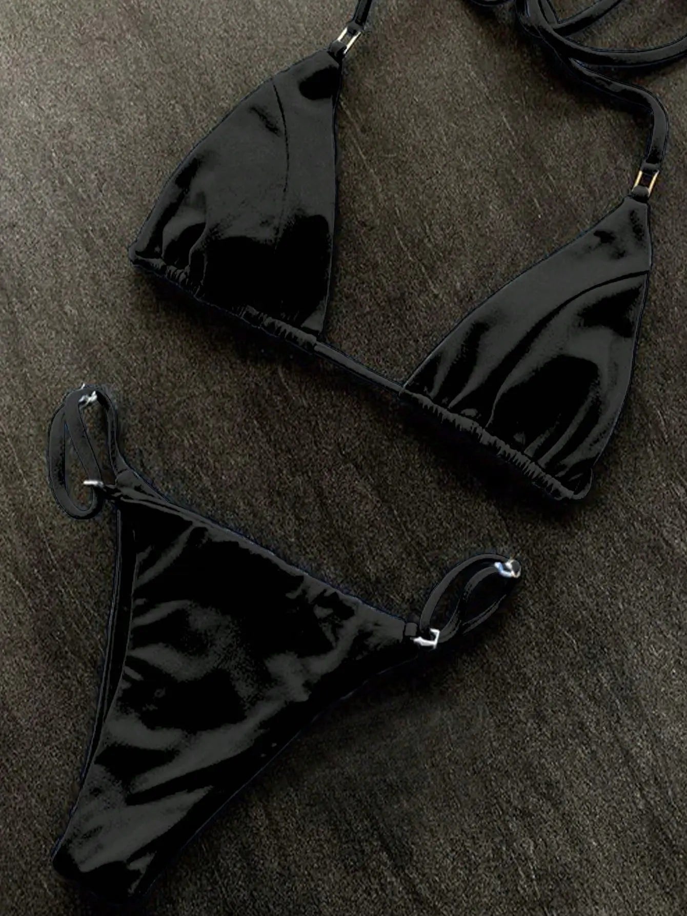 Women's Sexy Backless Triangle Bikini Set 2-Piece Strap Swimsuit with Bottom for Summer Pool Parties and Beach Vacations
