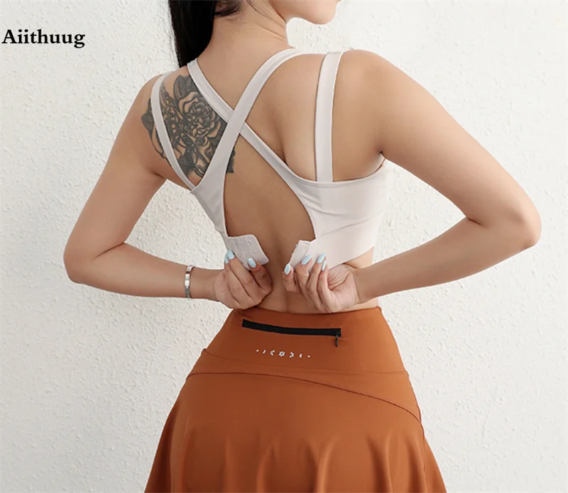 Aiithuug Sports Bras for Yoga Gym Workout Crop Top Fitness Tops Bounce Control Jogging Bras Push Up Running Top Active Wear