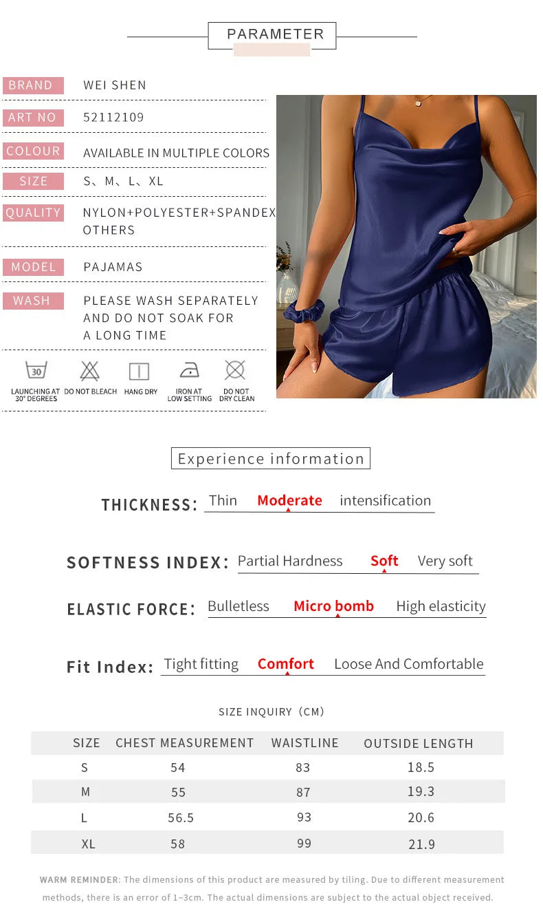 New 2026 Women’s Silk Satin Pajama Set Sexy Lingerie Sleeveless Camisole Tanks with Elastic Waist Sleepwear Loungewear Underwear
