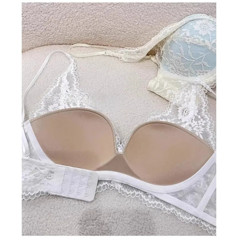 Lace Halter Backless Bra Push Up Small Bust Sexy Pure Desire Back Beauty Women Young Girl Fashion Intimates Underwear New Trend