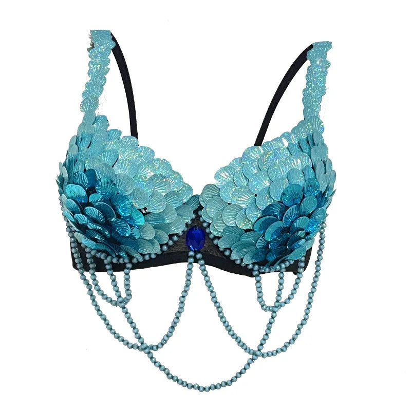 Bedazzled Festival Bra Top - Handmade Belly Dance Bra for Carnival, Rave, Burner & Costume Party | Women's DIY Dancewear