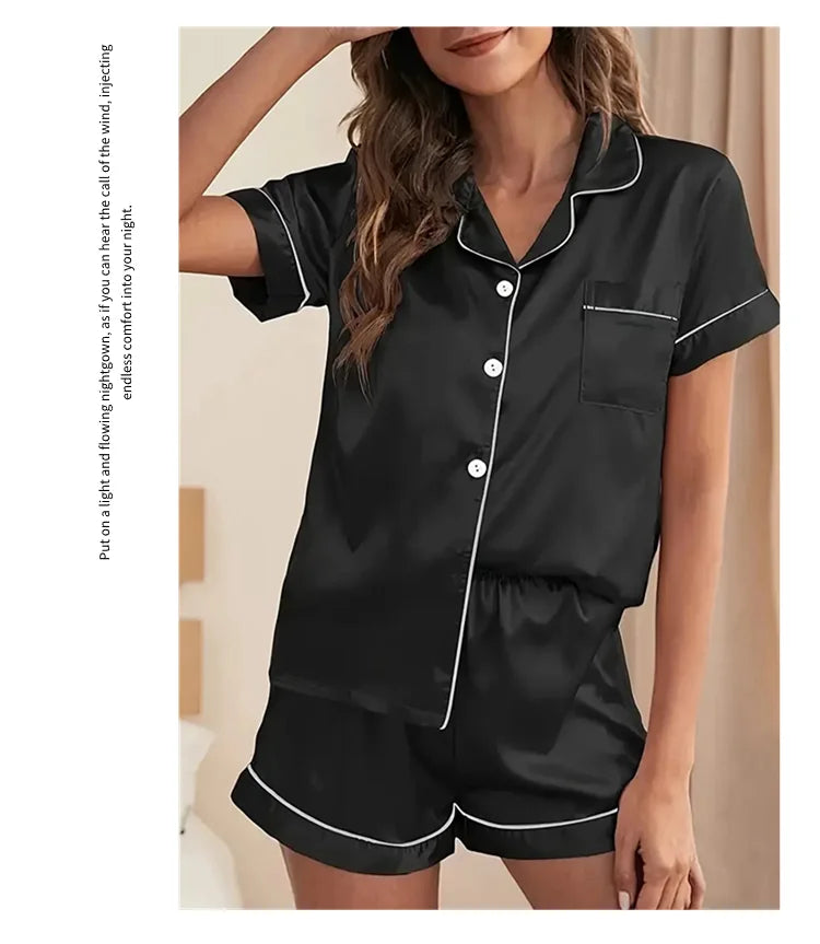 Women's Pajamas Set Summer Short Sleeve Button Down Top & Shorts Two-piece Pj Sets Sleepwear Loungewear Pyjama Femme Nightwear
