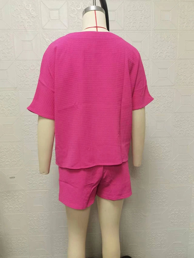 Stylish Casual Pajama Set For Women Solid Color Half Sleeve Bat Shirt And Soft Elastic Shorts Cozy Relaxed Fit Loungewear Pjs